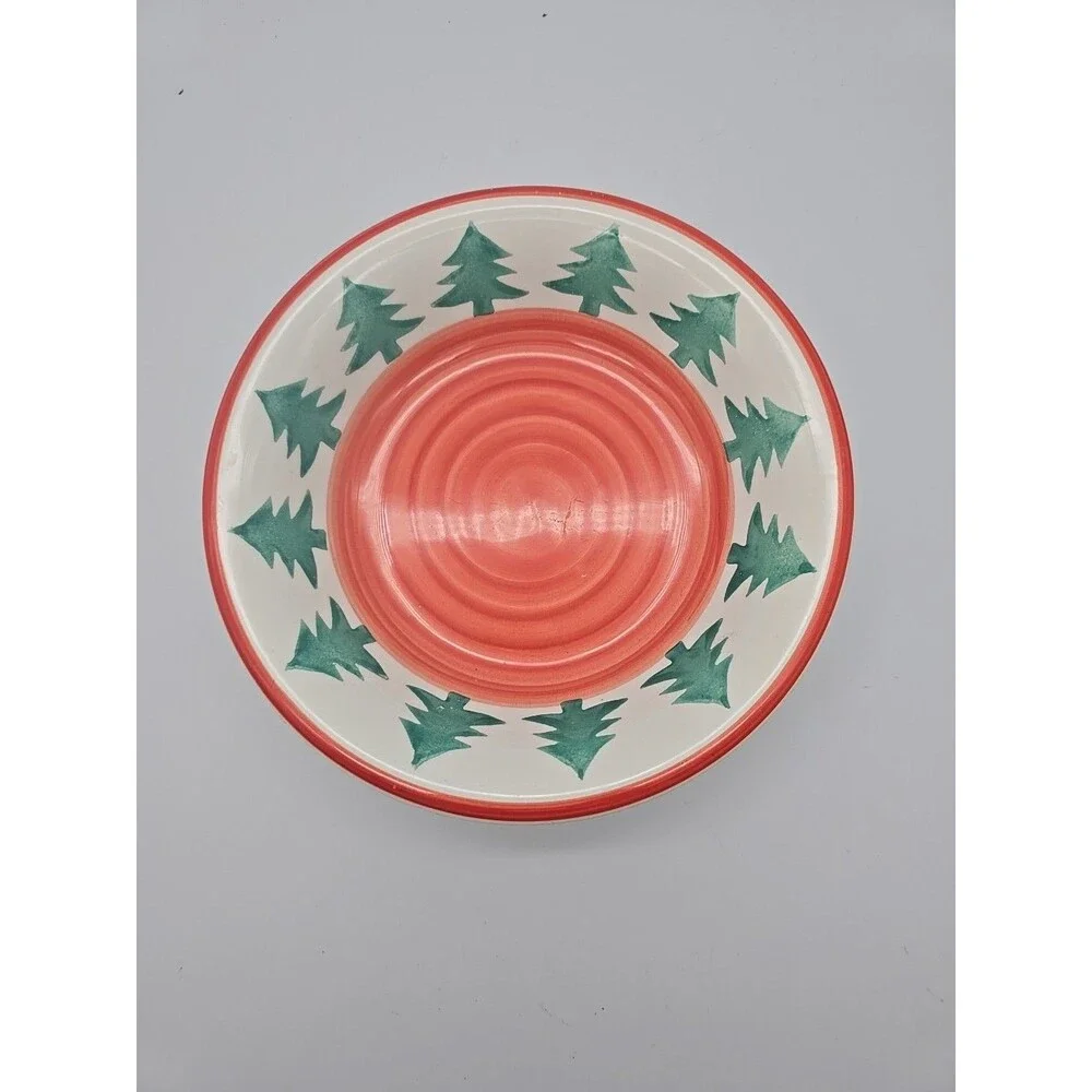 Pier One Christmas Tree Soup Bowl PER32 Discontinued Hand Painted Italy Xmas